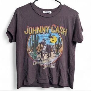 Daydreamer Johnny Cash Cropped Graphic Charcoal Gray Cotton Tee